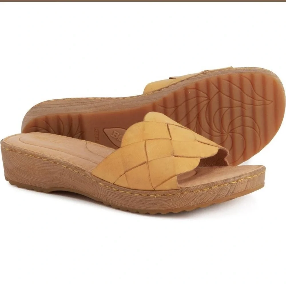 NIB Born Aleah 9M 40.5 Yellow Leather Slide Sandals - Picture 10 of 10